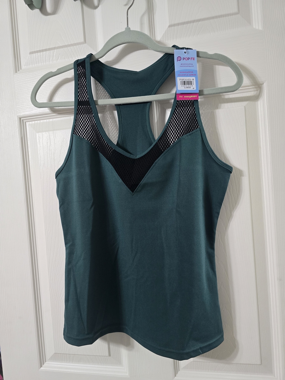 POP Fit Teal Racerback Tank with Black Mesh Accents